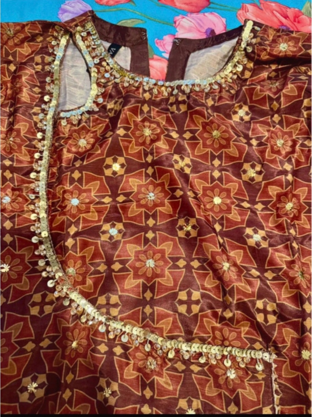 Embellished Maroon Long Dress with Sheer Dupatta - Picture 7 of 9